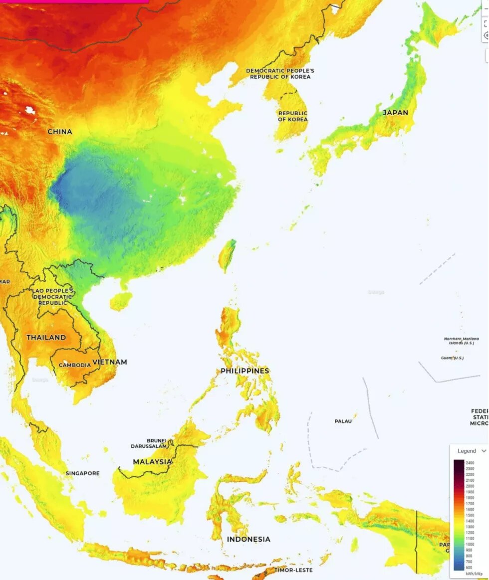 Eastern Asia has extensive solar resources